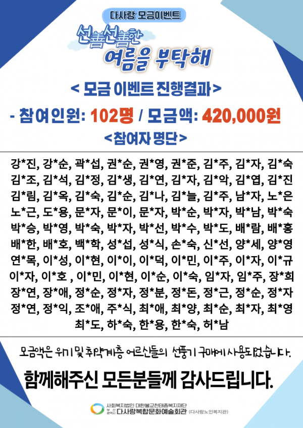 선선한 여름을 부탁해 모금행사 결과 알림